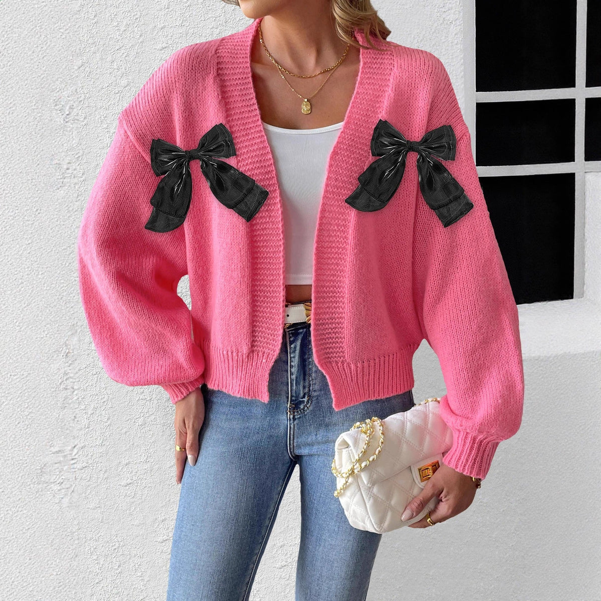 Women's Ribbon Bow Stitching Personality Sweater Coat