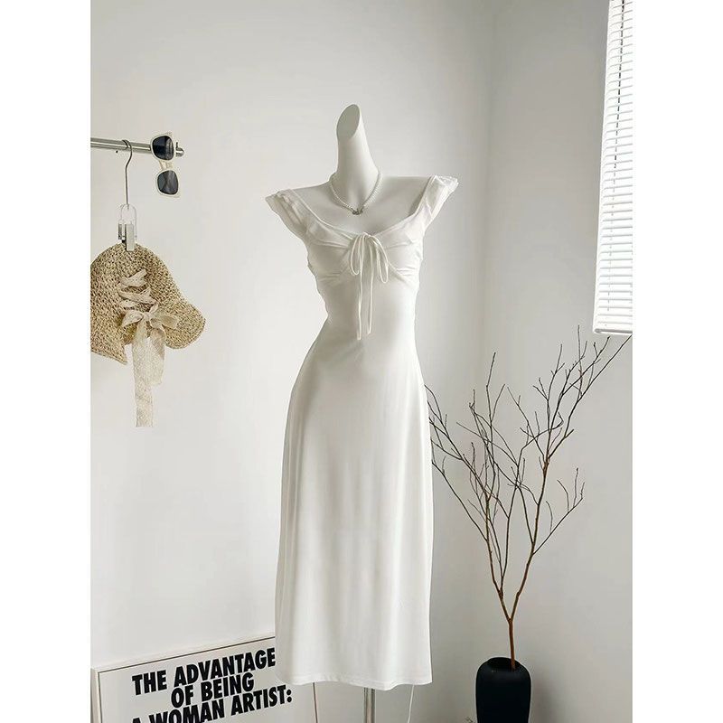 Pure Color Gentle Backless Sling Dress Women