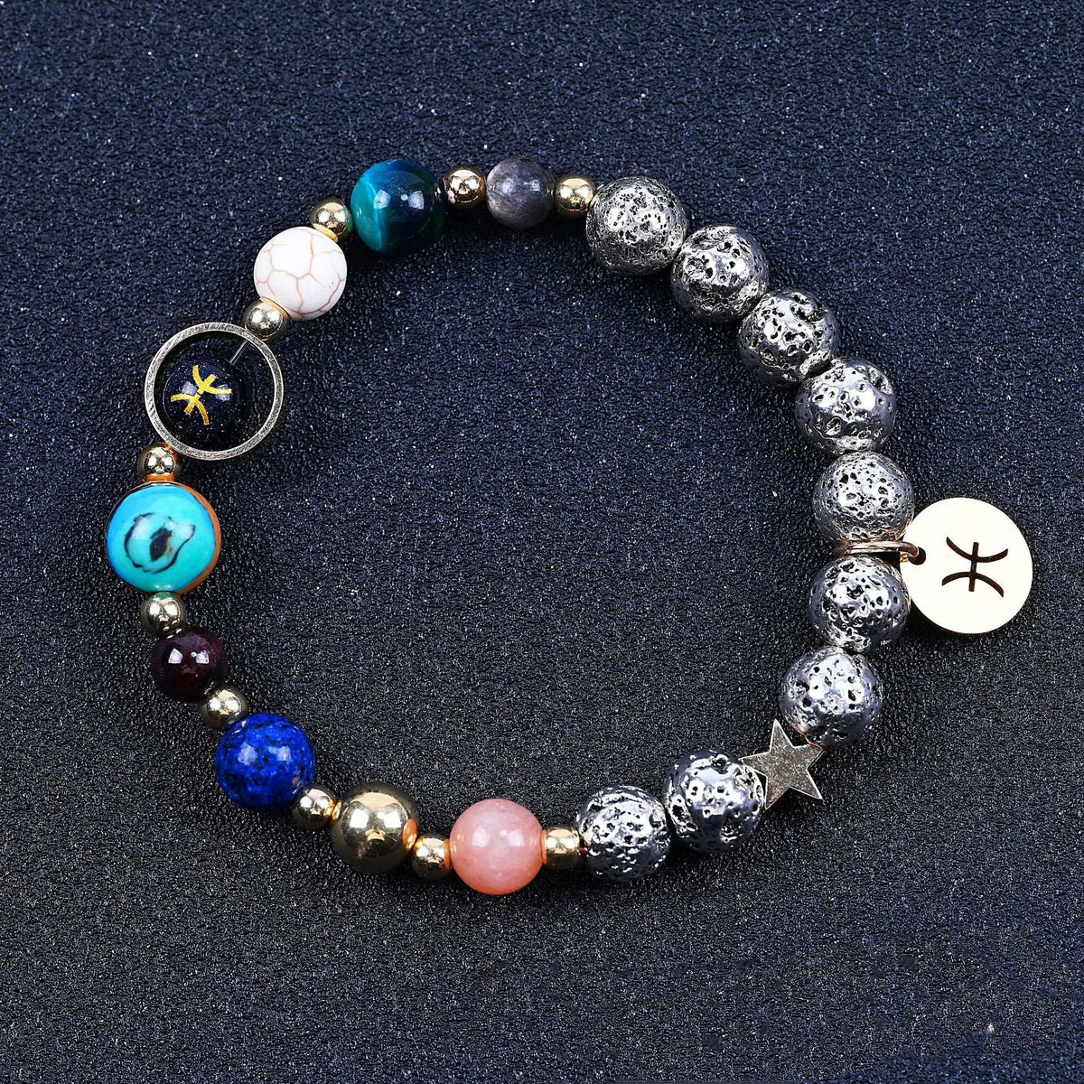 Twelve Constellation Blue San Lettering Bracelet Antique Silver Volcanic Stone Bracelet