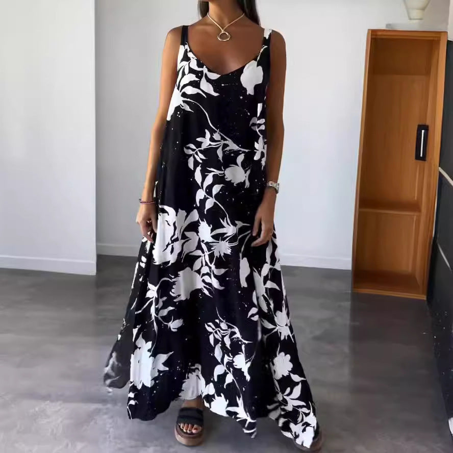 Summer Printed Sling Backless V-neck Dress