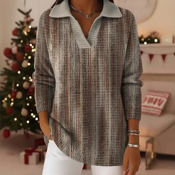 Gradient Flowing Light Buttonless Sequin-filled Dreamy Pattern Polo Shirt