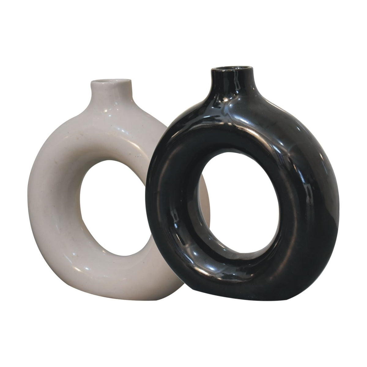 Artisan Black & White Gloss Flower Vase Set of 2