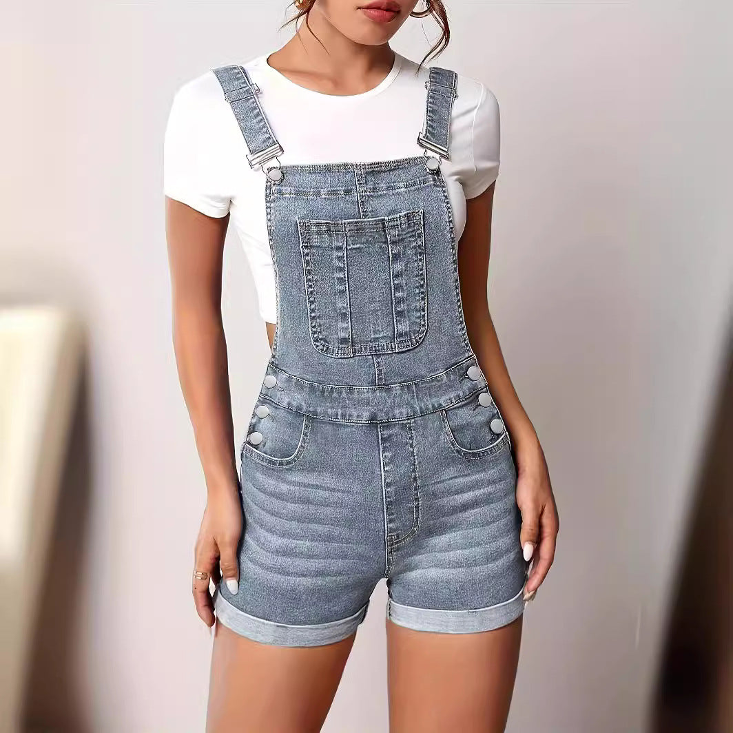 Slim-fit Denim Overalls With Straps