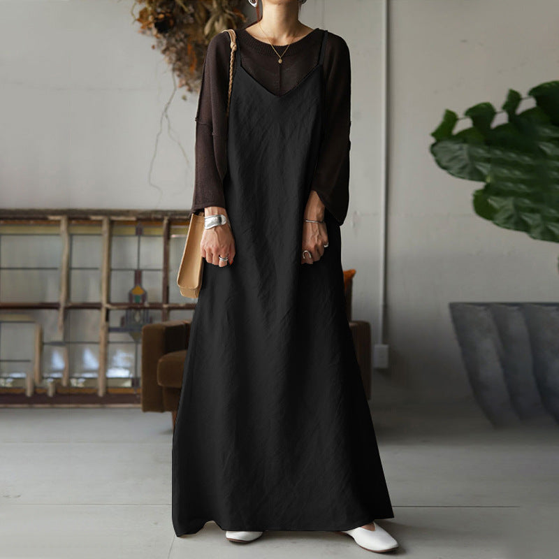 Casual Loose Ladies Solid Dress V Neck Backless