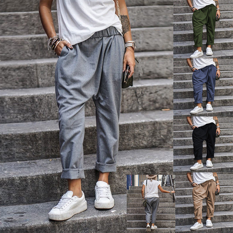 Women's Casual Pants With Pockets Elastic High Waist Harem Trousers Fashion Streetwear Clothing