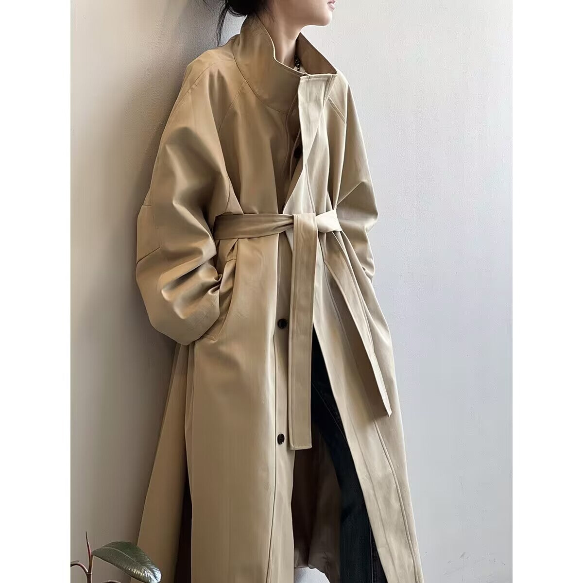 Women's Stand Collar Mid-length Trench Coat