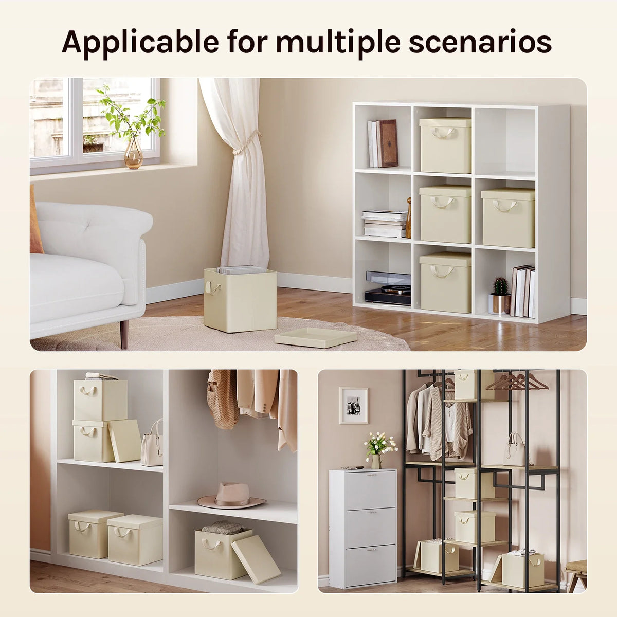 3/5 Set Foldable Fabric Storage Boxes Lids Closet Clothing Organiser Cream Grey