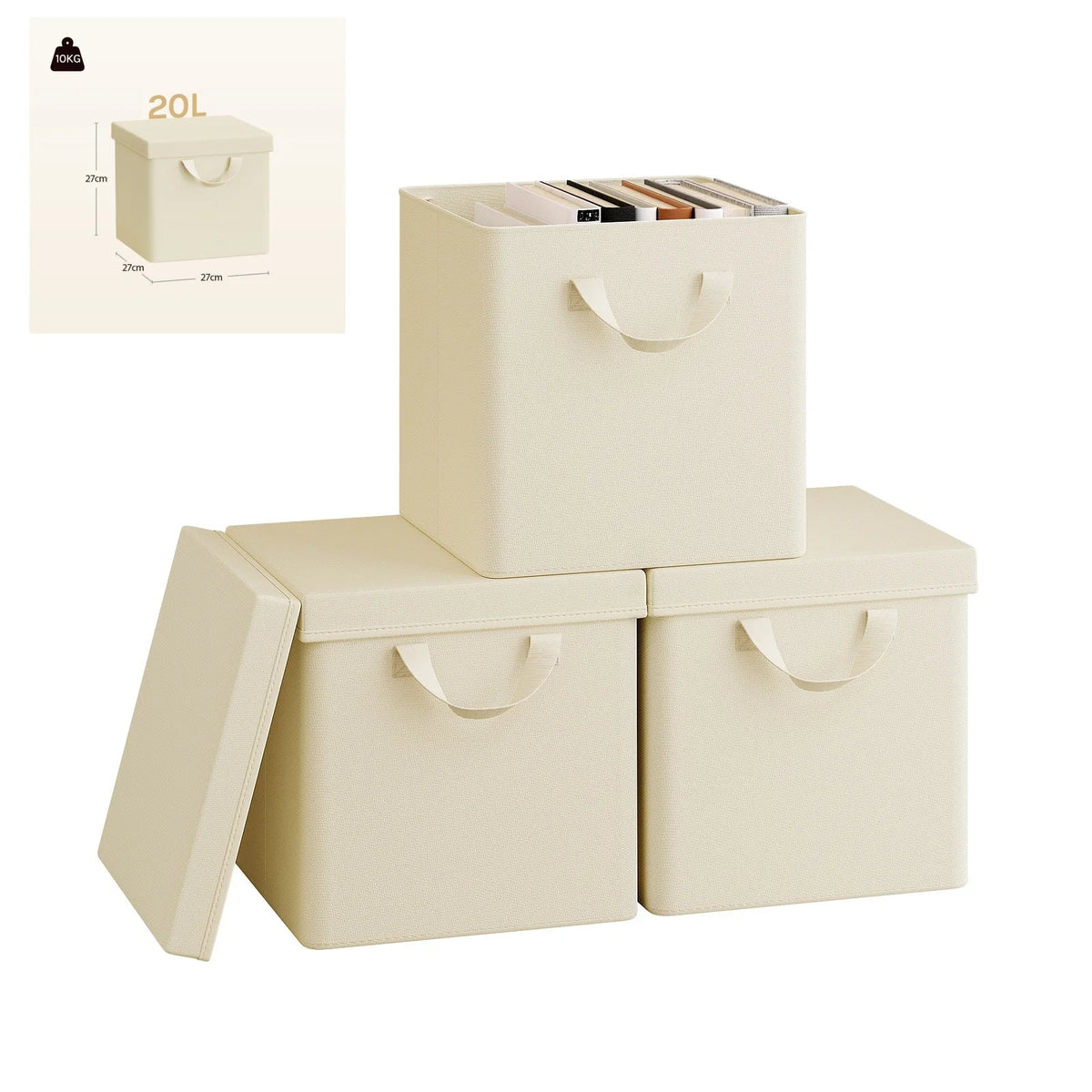 3/5 Set Foldable Fabric Storage Boxes Lids Closet Clothing Organiser Cream Grey