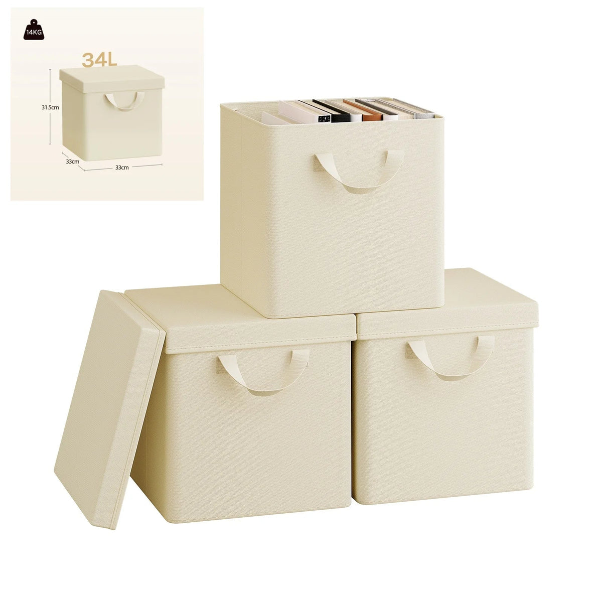 3/5 Set Foldable Fabric Storage Boxes Lids Closet Clothing Organiser Cream Grey