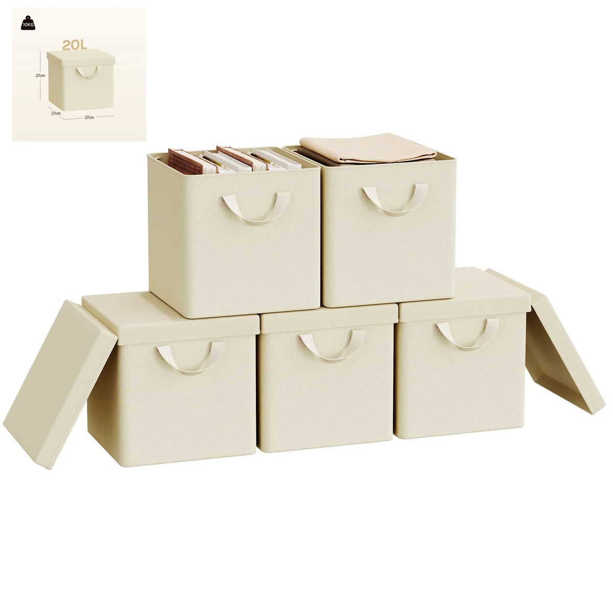 3/5 Set Foldable Fabric Storage Boxes Lids Closet Clothing Organiser Cream Grey