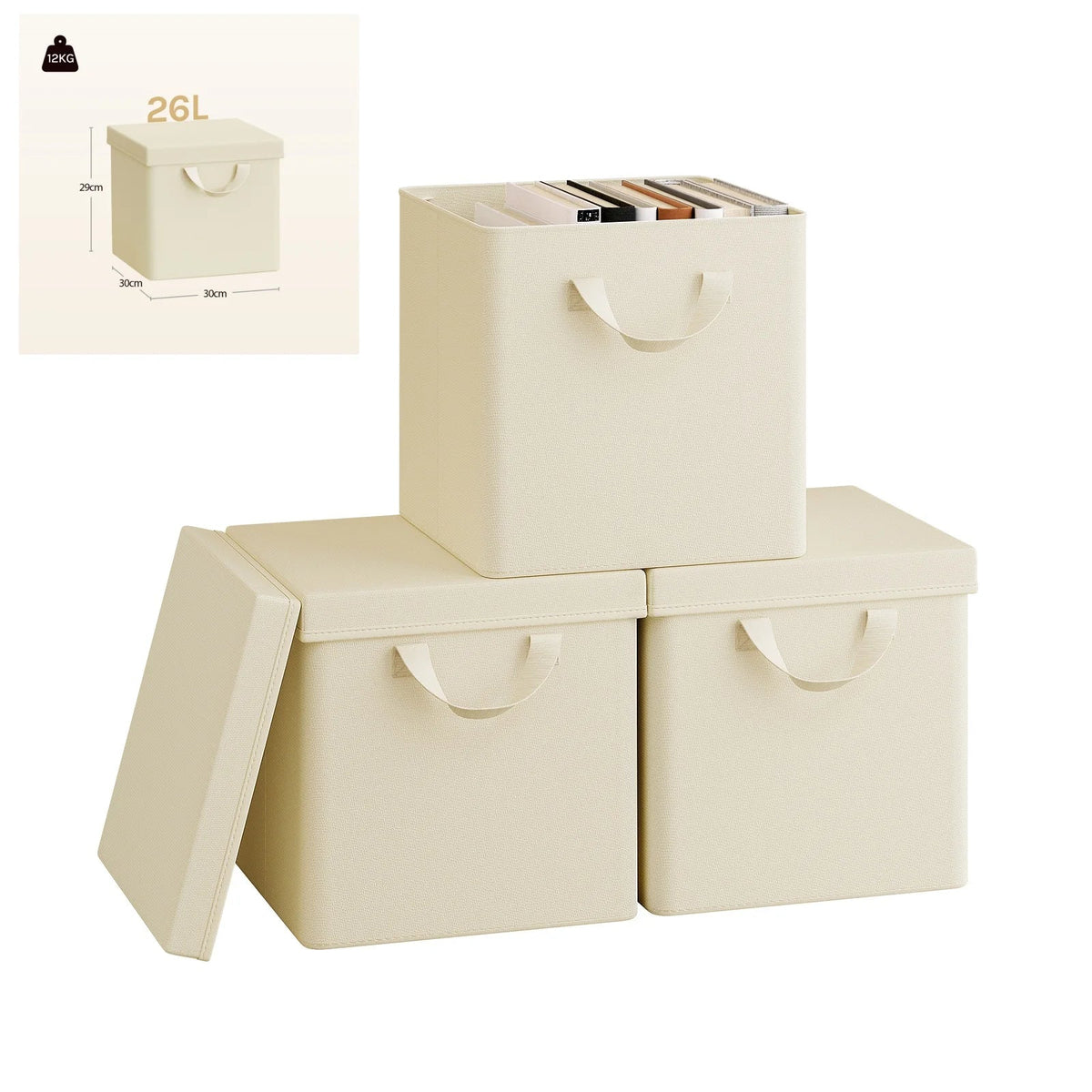 3/5 Set Foldable Fabric Storage Boxes Lids Closet Clothing Organiser Cream Grey