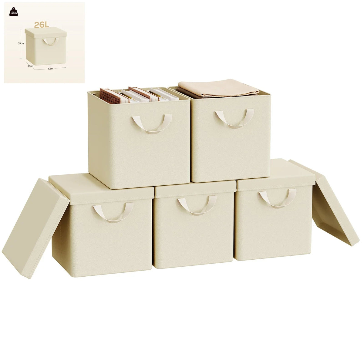 3/5 Set Foldable Fabric Storage Boxes Lids Closet Clothing Organiser Cream Grey