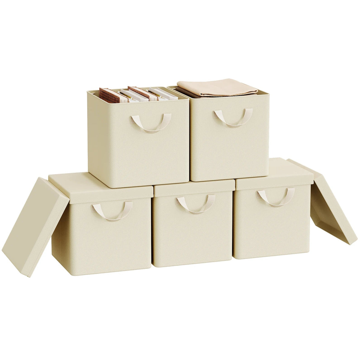 3/5 Set Foldable Fabric Storage Boxes Lids Closet Clothing Organiser Cream Grey