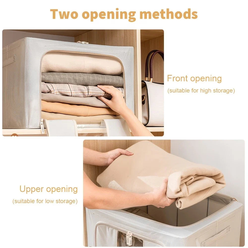 3 Pack 100L Extra Large Capacity Clothes Storage Boxes Foldable Steel Frame Box
