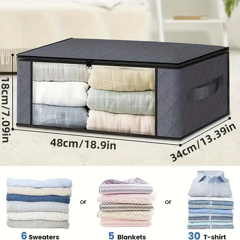 3 Pack Grey Foldable Storage Bags with PVC Window Clothes Blanket Organiser Box