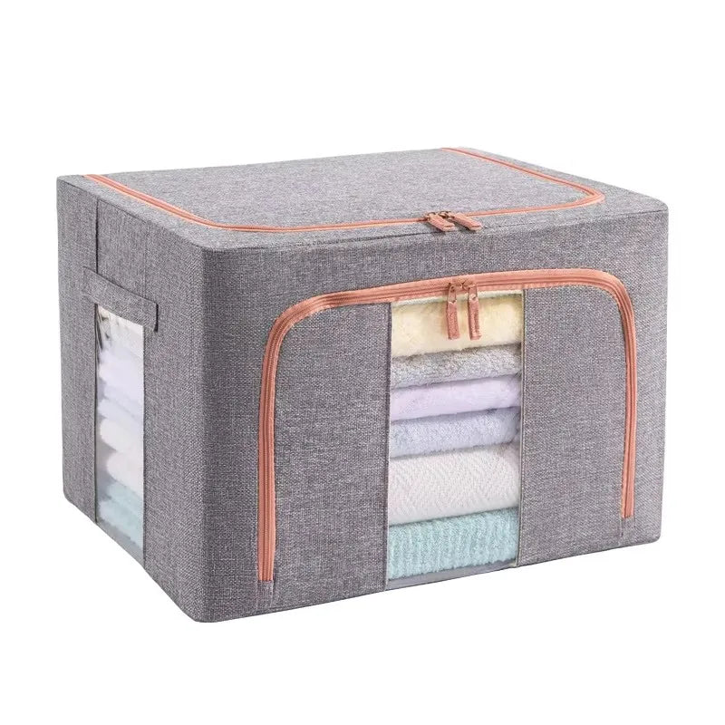 3 Pack Foldable Storage Boxes 24L Clothes Organiser Bags Zip Grey Window Box