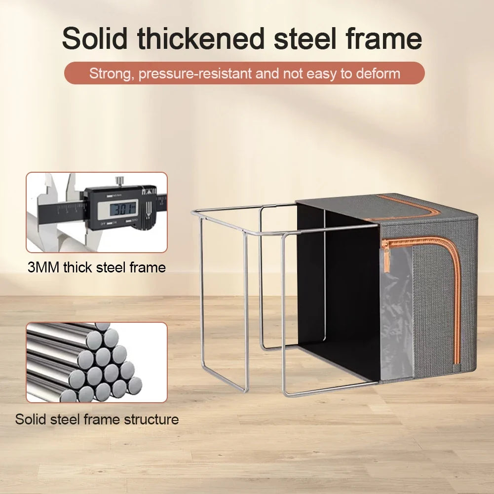 3 Pack Clothes Storage Box Clear Windows – Linen Fabric Boxes Metal Frame Handles