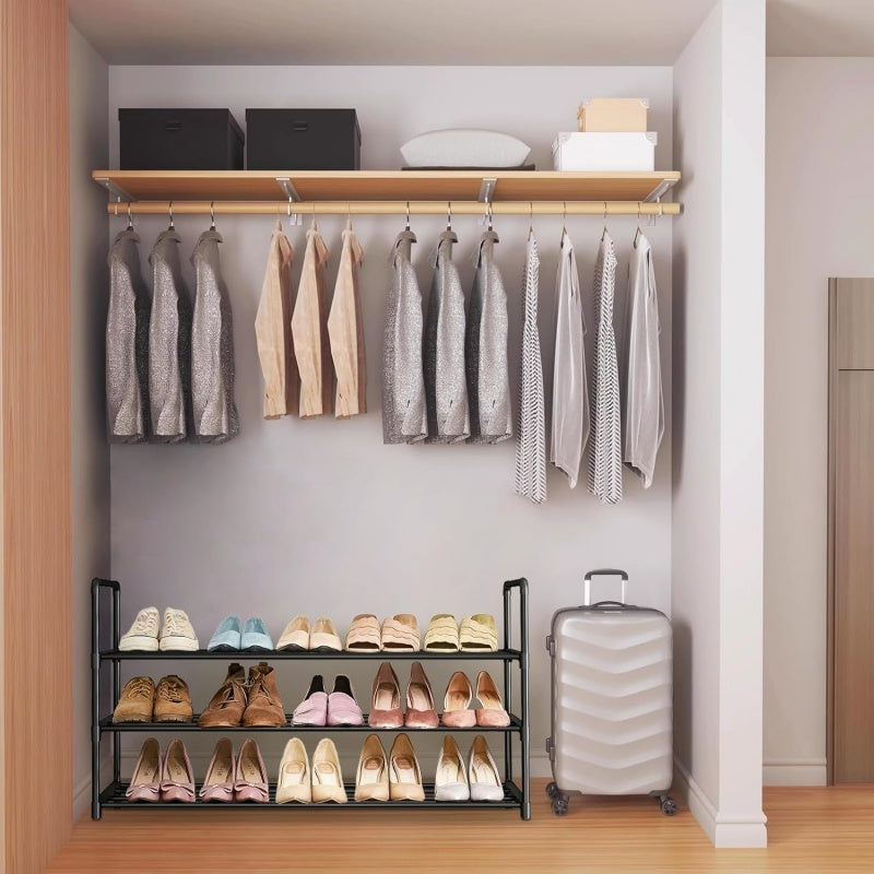 3 Tier Extendable Metal Shoe Rack Black Space Saving Organiser Shoes Storage