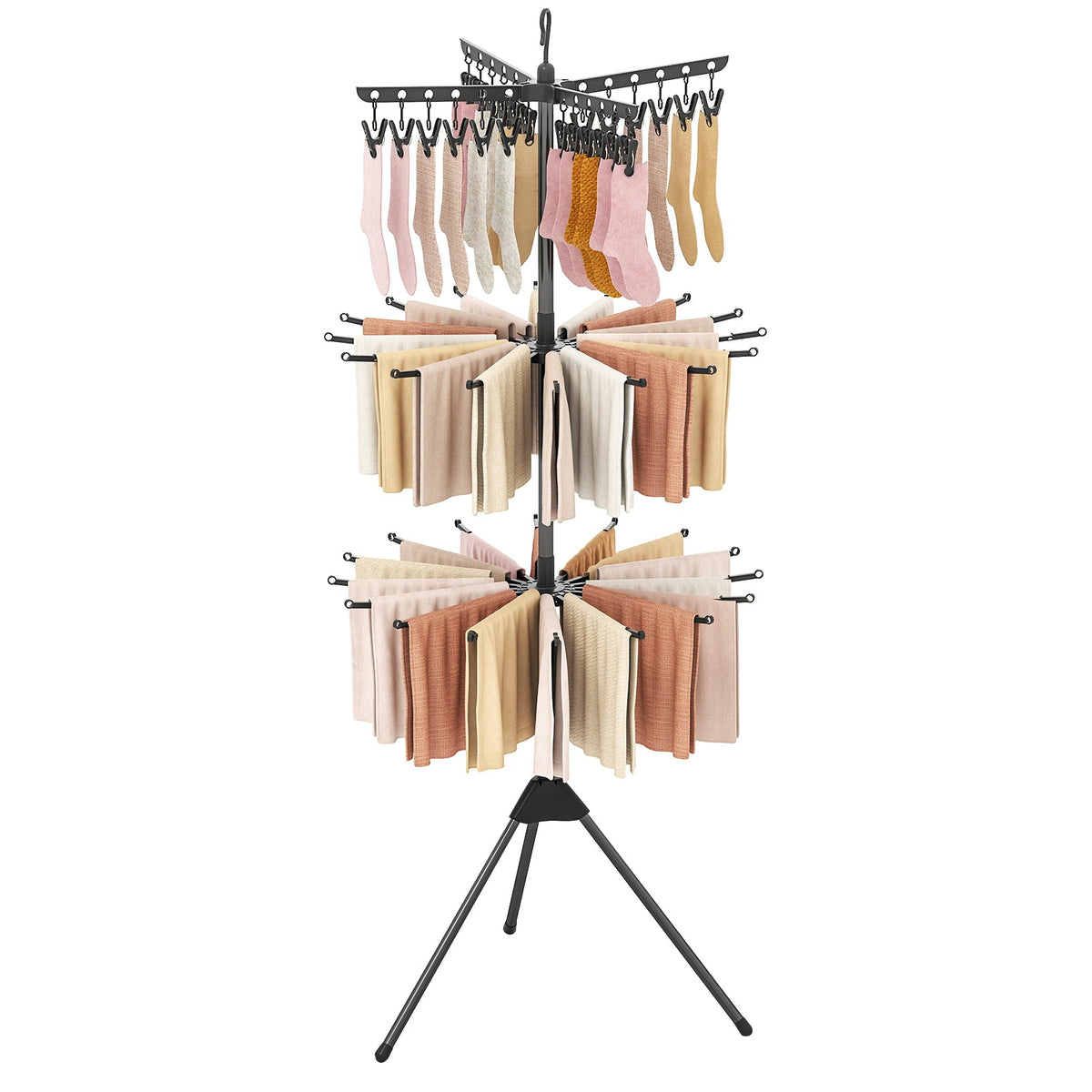 3-Tier Folding Clothes Drying Rack Tripod Laundry Drying Rack-Black