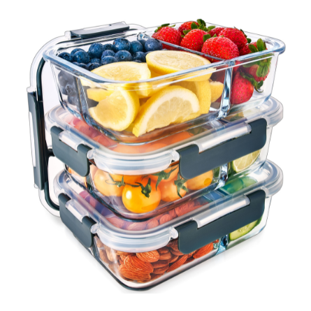 Igluu 3-Compartment Glass Meal Prep Containers with Airtight Lids — 980ml | Pack of 3