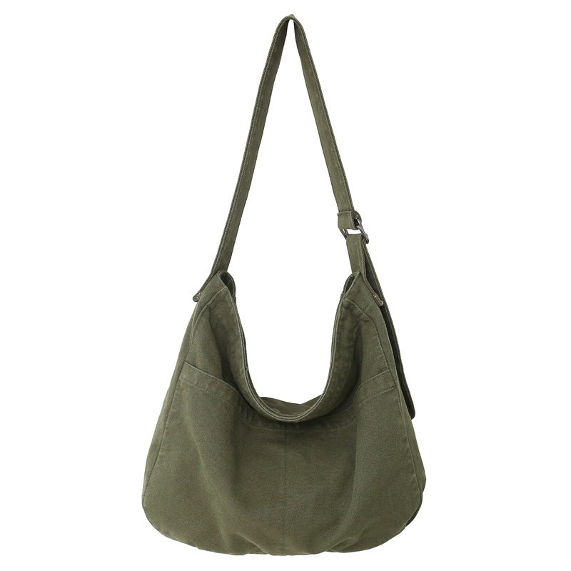 Women's Large Capacity Idle Style Artistic Simple Canvas Bag School College Students