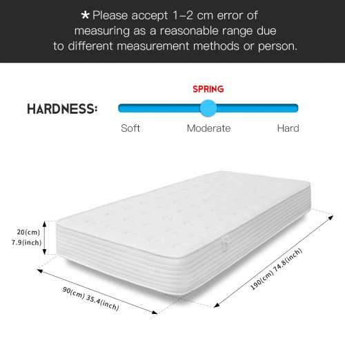 MTS002 - Memory Foam Quilted Sprung Mattress - 90×190×20 cm