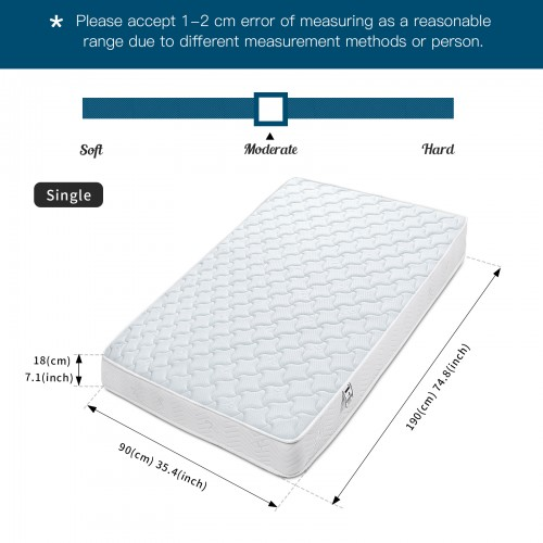 MTS004 - Memory Foam Quilted Sprung Mattress - 90×190×18 cm
