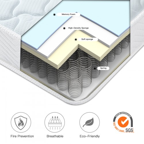 MTS004 - Memory Foam Quilted Sprung Mattress - 90×190×18 cm