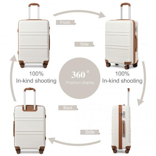 K1871-1L - Kono ABS Sculpted Horizontal Design 3 Piece Suitcase Set - Cream