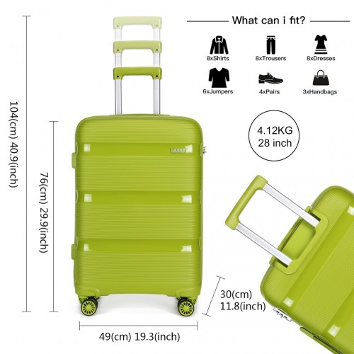 K2092L - Kono Bright Hard Shell PP Suitcase 3 Pieces Set - Classic Collection - Green