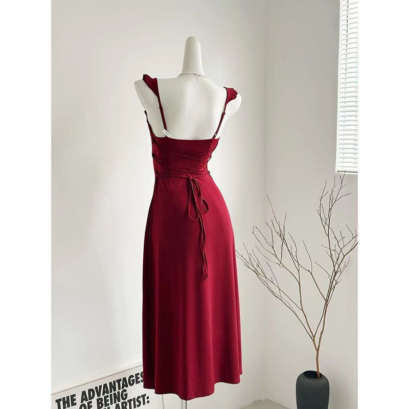 Pure Color Gentle Backless Sling Dress Women