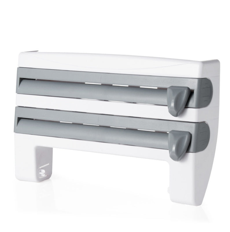 Multifunction Wall-Mount Cling Film Storage Wrap Cutter Rack Paper Holder for Kitchen