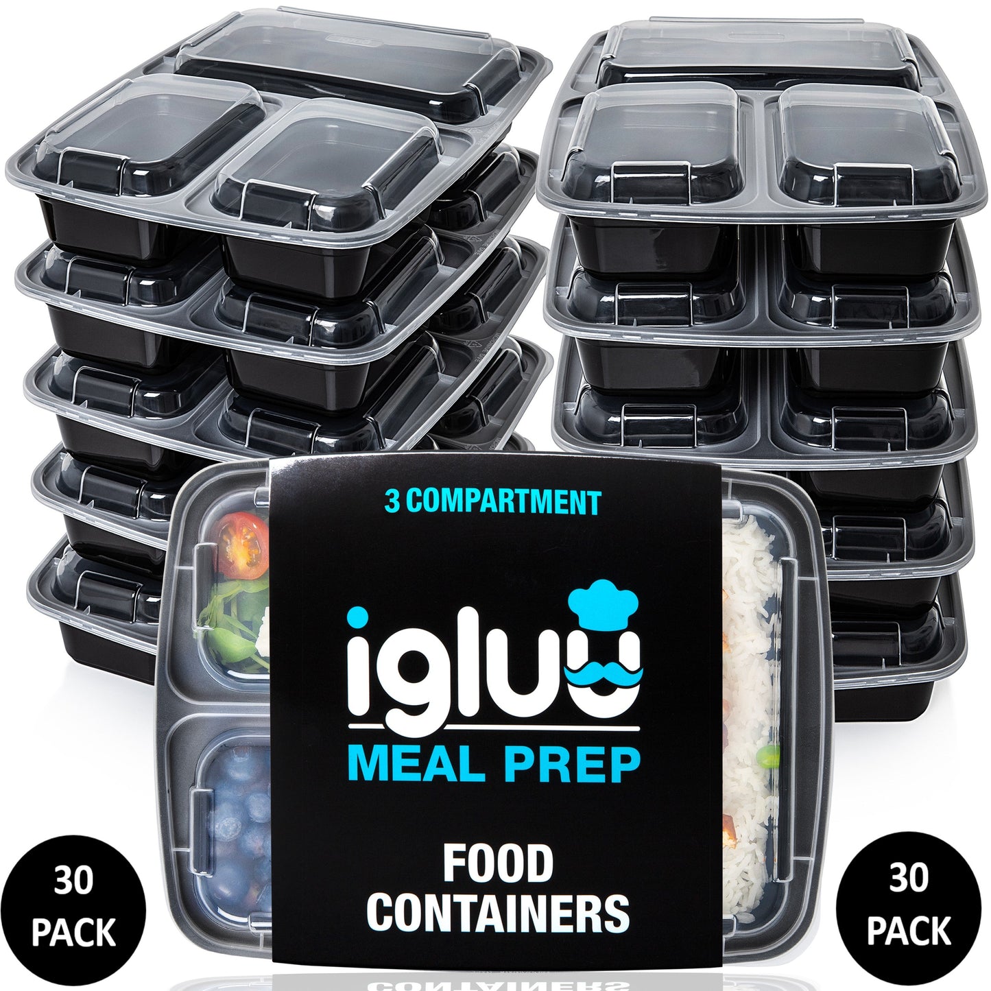 3-Compartment Reusable Meal Prep Containers with Airtight Lids – 946ml | Igluu