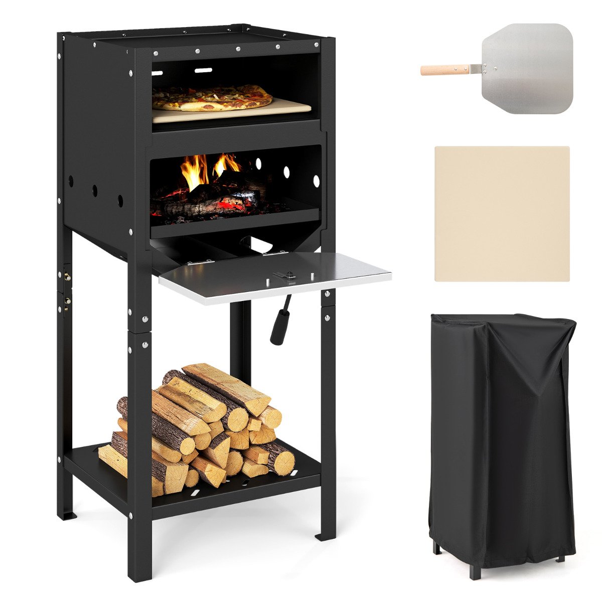 30 cm Outdoor Pizza Oven Pizza Peel and Oxford Cloth Cover-Black