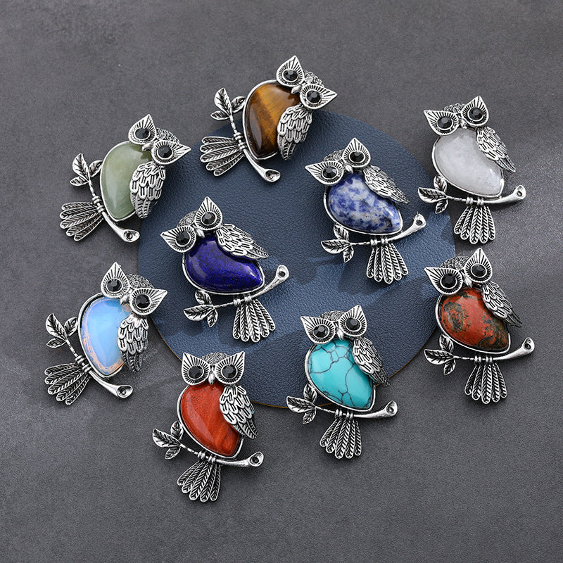 Natural Stone Crystal Pendant Owl Pendant Alloy Accessories Necklace
