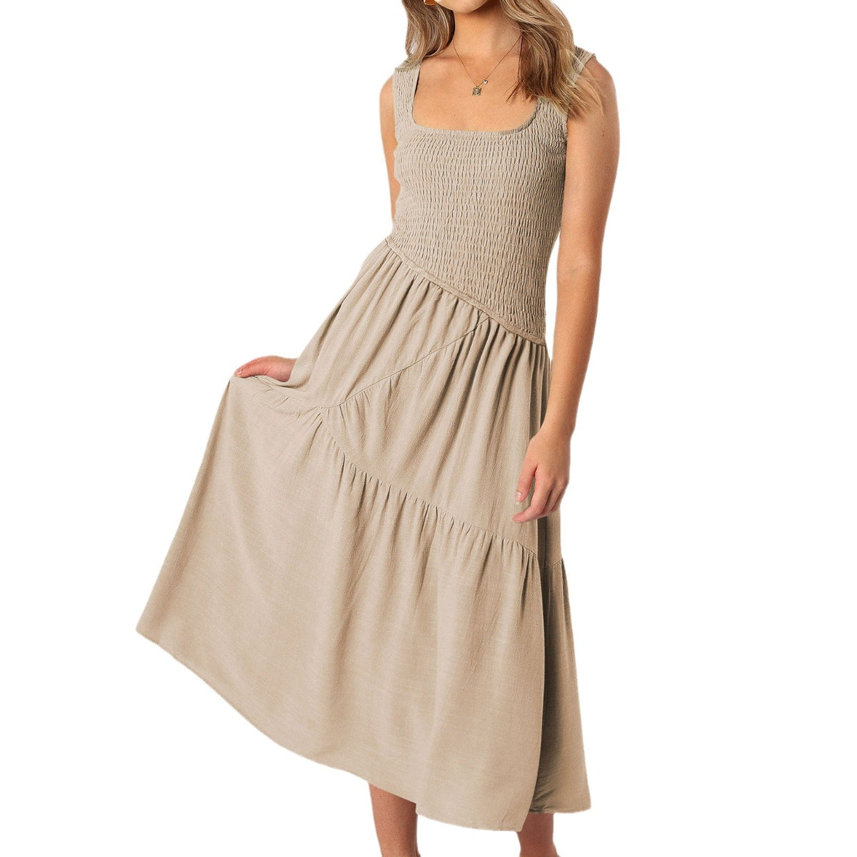 Embroidered Smocked Puff-Sleeve Maxi Dress Ivory