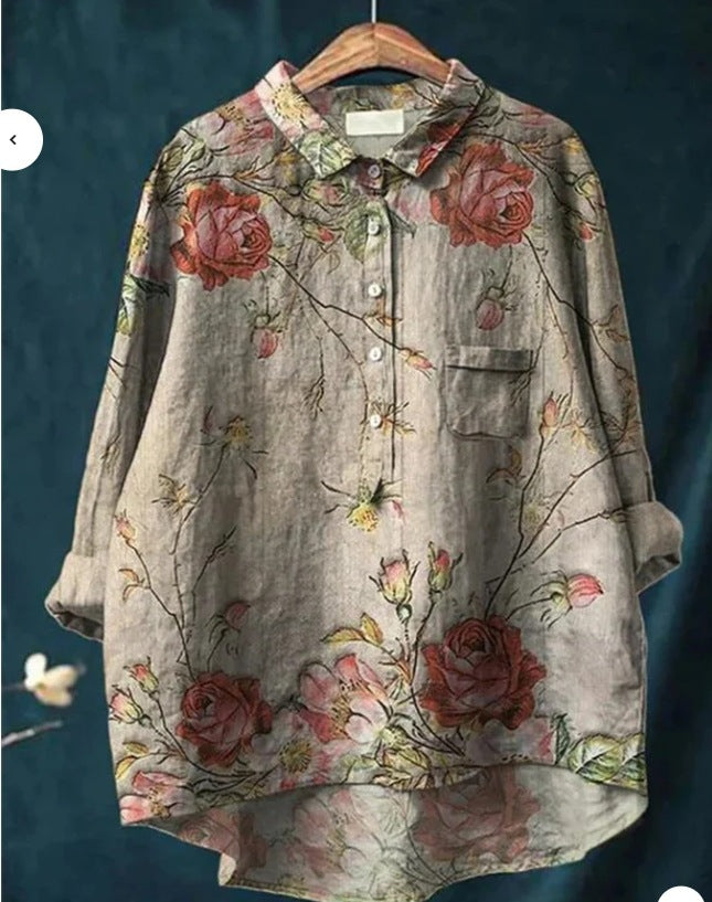 Women's Loose-Fit Casual Plus-Size T-Shirt With Floral Print And Crew Neck