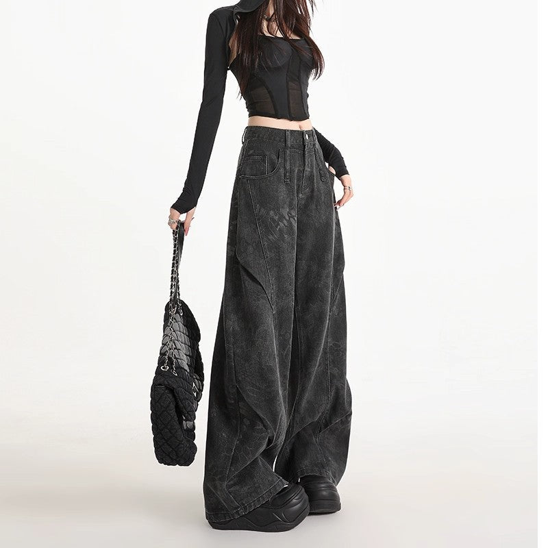 Women's Plus-Size Printed Pleated Straight-Leg Floor-Length Wide-Leg Pants