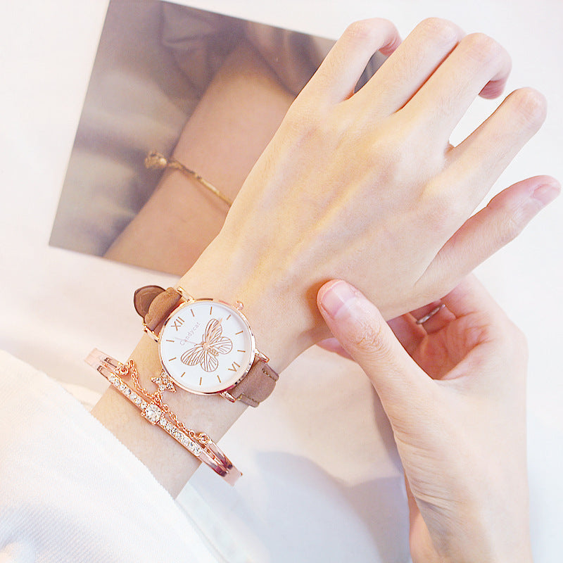 Ladies Fashion Trend Wild Butterfly Dial Belt Quartz Watch