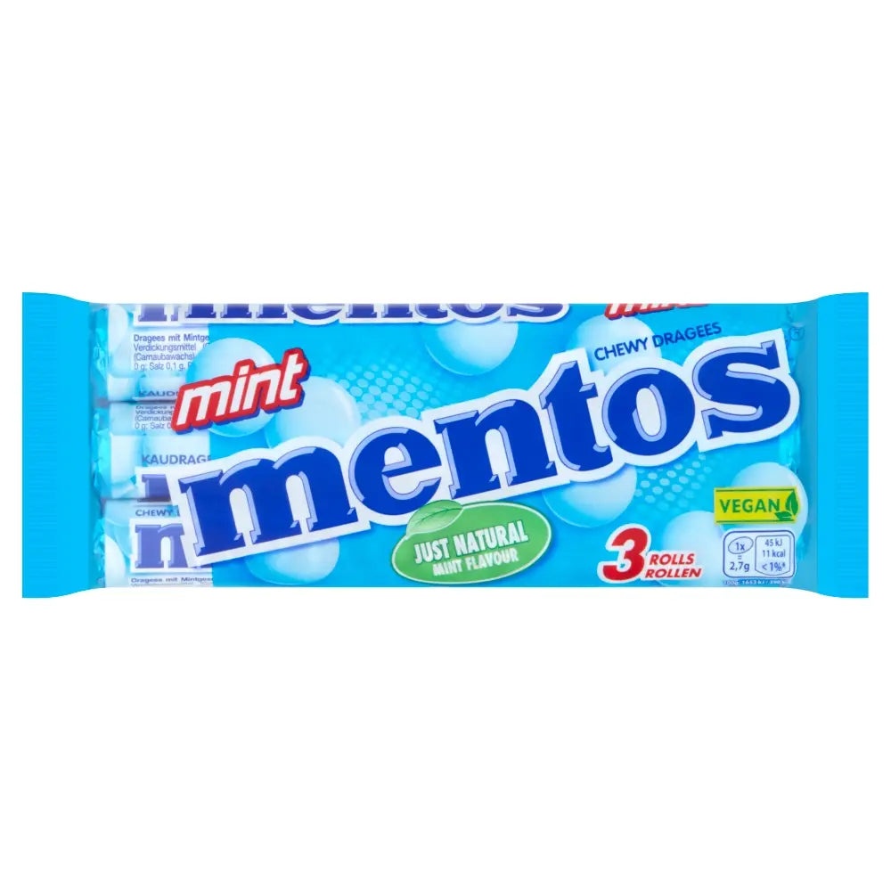 25 x Mentos Mint Kaubonbons Rollen 3 X 38G (114G)