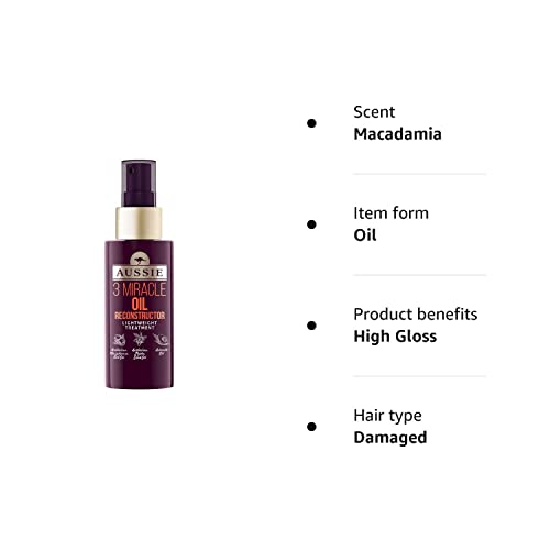 Aussie 3 Miracle Hair Oil Reconstructor with Macadamia Hair Oil for Damaged Hair 100 ml