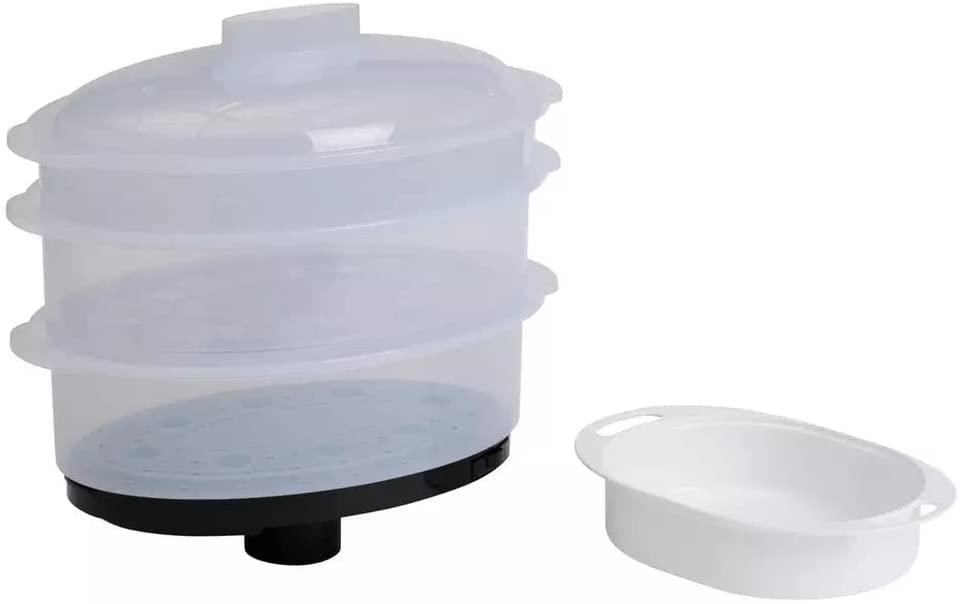 Cookworks XJ-10303 3 Bowl Electric Steamer Makes Nutritious Food Prep Easy - White