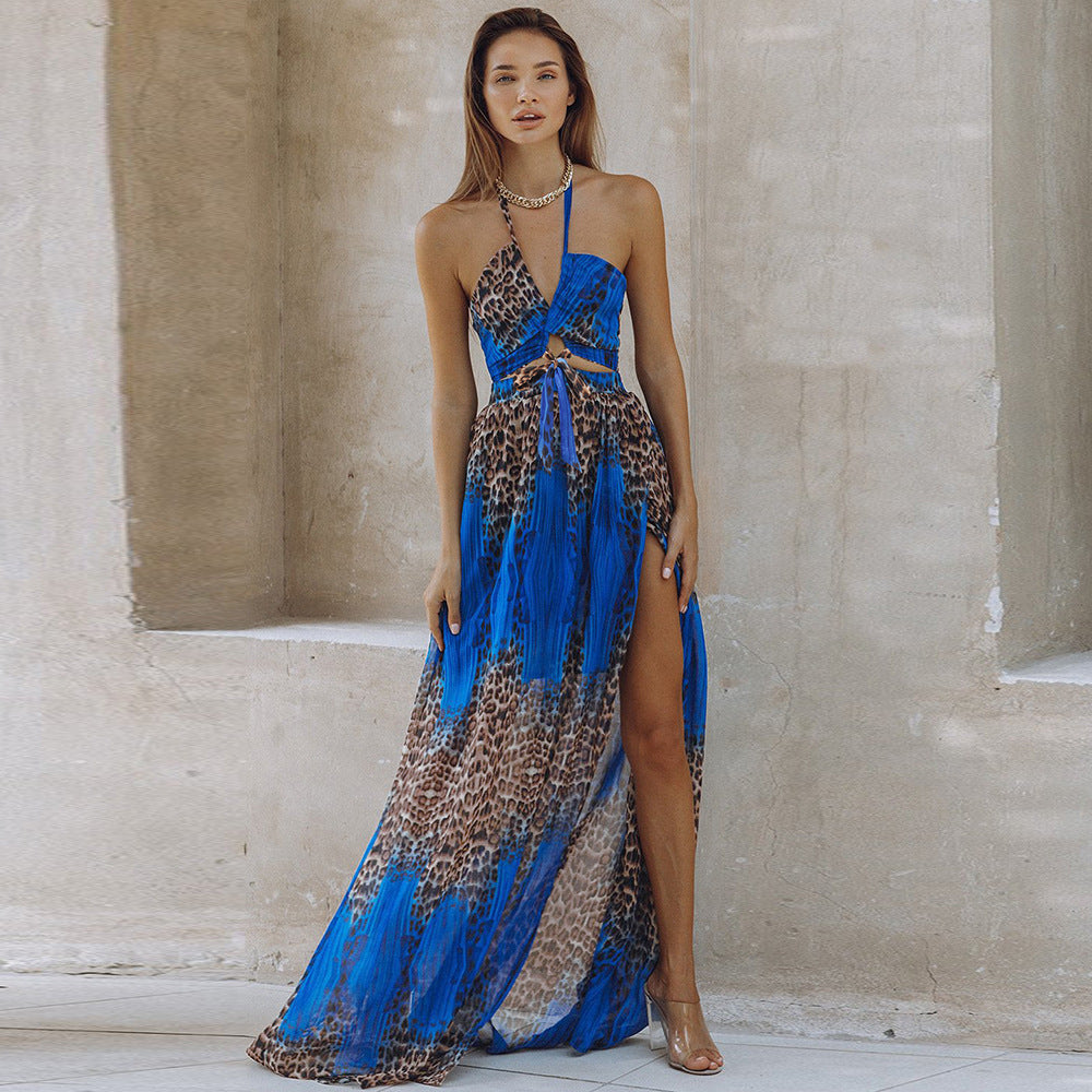 Leopard Print Backless Dress Bohemian Women