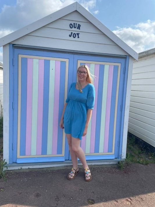 Petite Blue Dress with Pockets – Breastfeeding Friendly