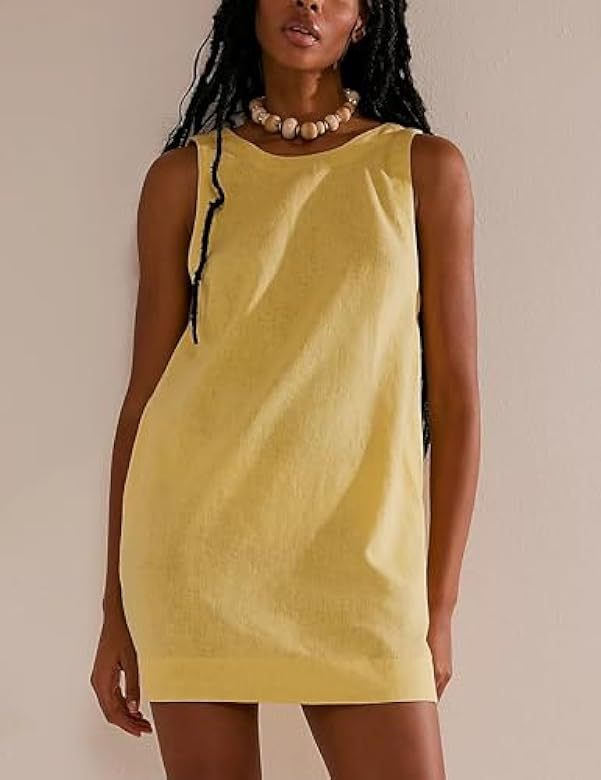 Women's Round Neck Sleeveless Backless Dress Casual