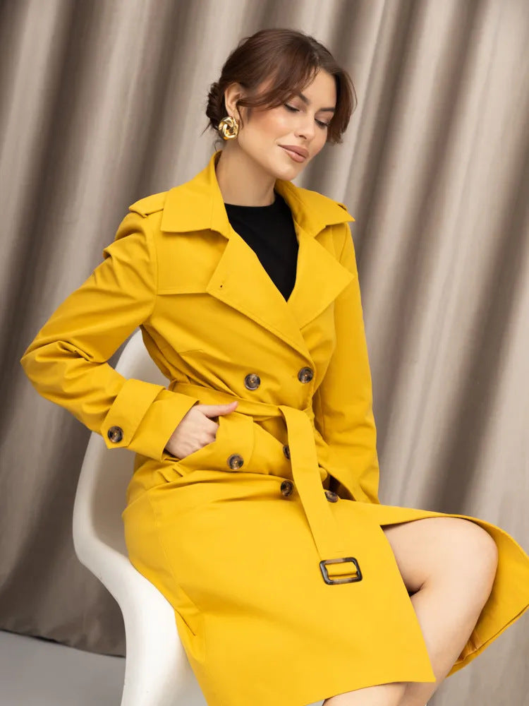 Double Breasted Women's Dust Coat Classic British Style Lace-up