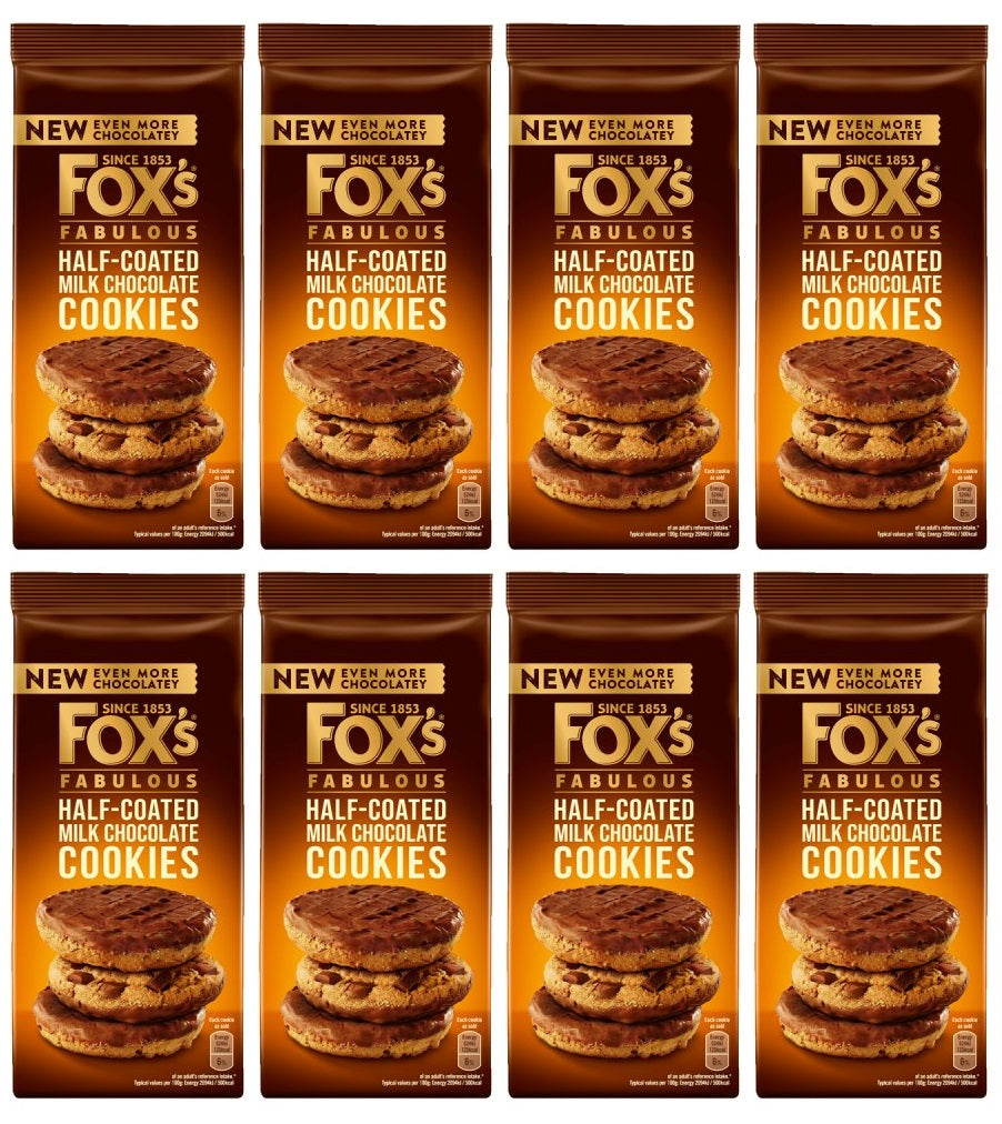 8 x Fox's Fabulous halbüberzogene Milchschokoladenkekse 175g