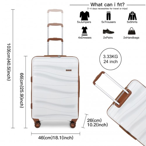 K2094L - Kono 24 Inch Lightweight Polypropylene Hard Shell Suitcase With TSA Lock - Cream