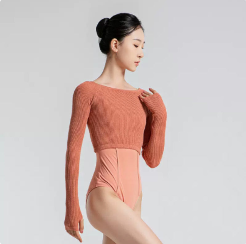 Warm Dance Top Vertical Ribbed High-Stretch Knitwear Ballet Practice Outerwear