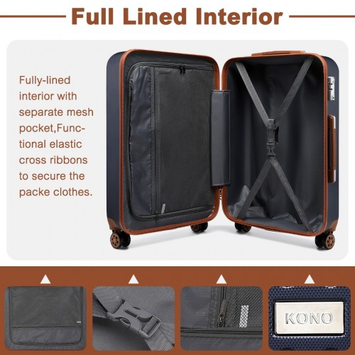 K2394L - Kono 28 Inch Flexible Hard Shell ABS Suitcase With TSA Lock - Navy